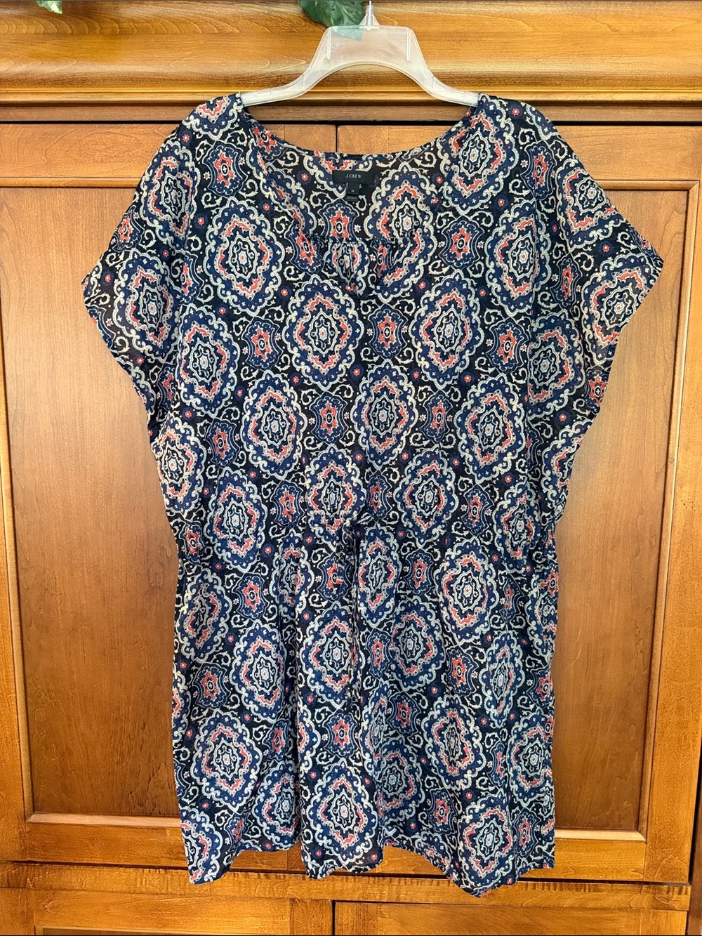 J. Crew Medallion Print Cover Up Short  Sleeve Tunic Dress size XL